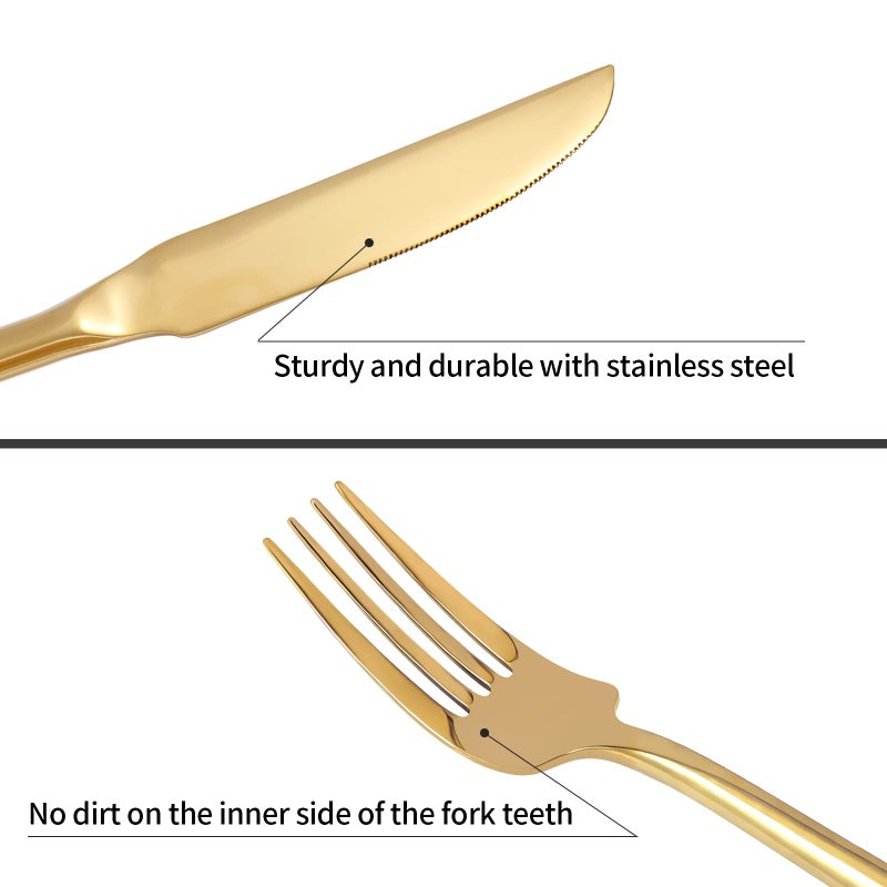 Kelenfer Silverware Set Flatware Set Shiny Gold Cutlery Set with Hexagon Handle Forged Stainless Steel Heavy 20 Pieces For Home Hotel Use Service for 4 - Image 4